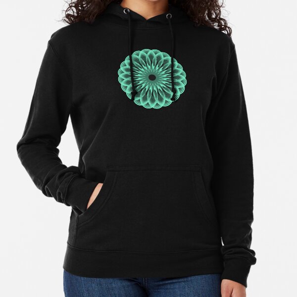 Spirograph in Seagreen on Black Lightweight Hoodie