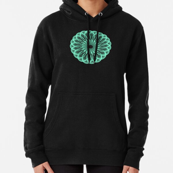 Spirograph in Seagreen on Black Pullover Hoodie