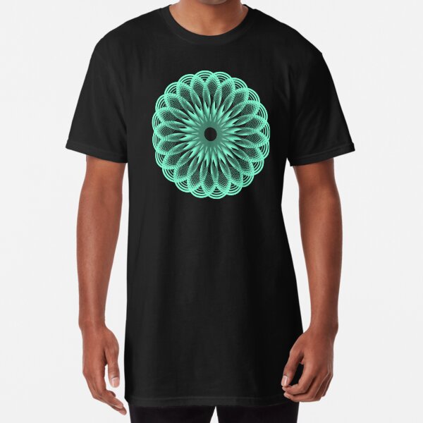 Spirograph in Seagreen on Black Long T-Shirt