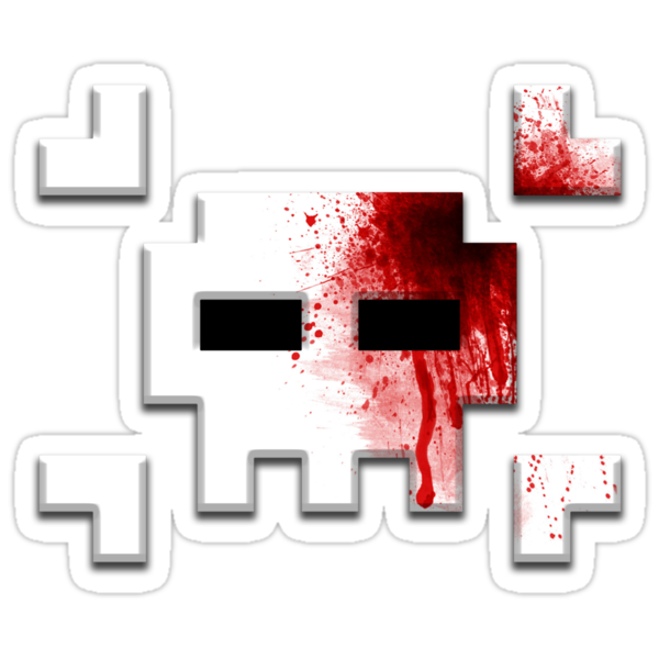 "8-bit Retro Skull Crossbones Headshot Blood Splatter Funny" Stickers
