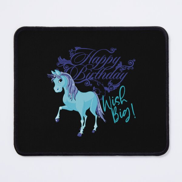 Item preview, “Happy Birthday” Wish Big! Blue Baby Unicorn (Black Background) designed and sold by PawsitiveMum.