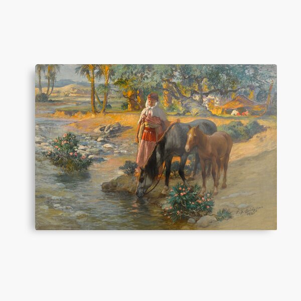 Aperçu de l'œuvre abreuver les chevaux | Frédérick Arthur Bridgman | 1921 cheval imprimé créée et vendue par CJET.