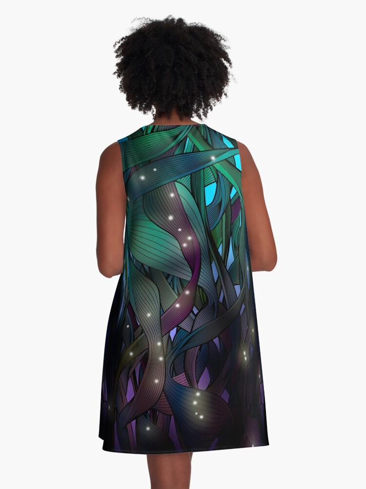 Thumbnail 3 of 4, A-Line Dress, Nocturne (with Fireflies) designed and sold by angelo cerantola.