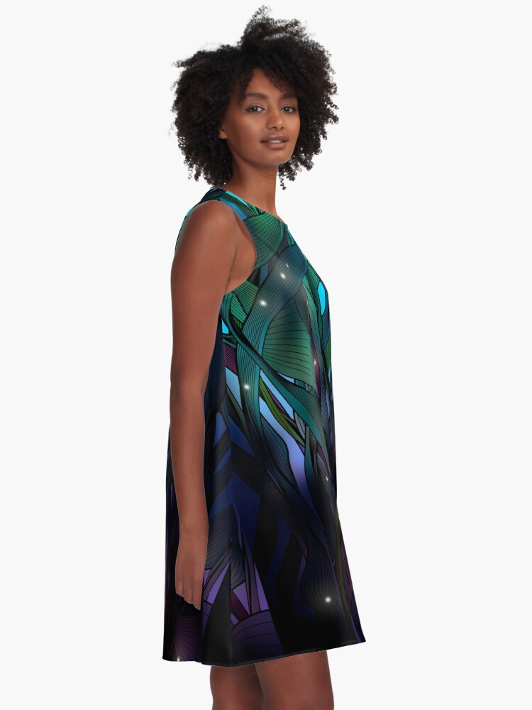 Thumbnail 2 of 4, A-Line Dress, Nocturne (with Fireflies) designed and sold by angelo cerantola.
