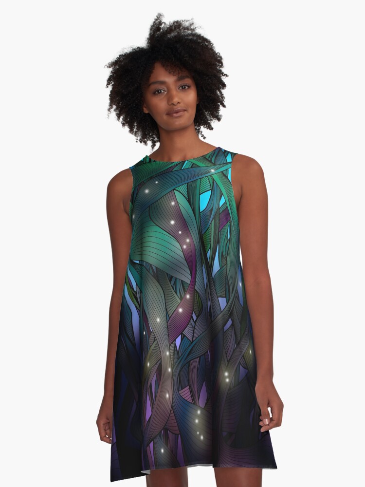 Thumbnail 1 of 4, A-Line Dress, Nocturne (with Fireflies) designed and sold by angelo cerantola.