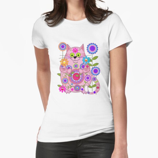 Cute Flower Power Cat Fitted T-Shirt