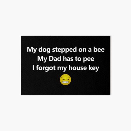 My dog Stepped on a bee my dad has to pee I forgot my house key