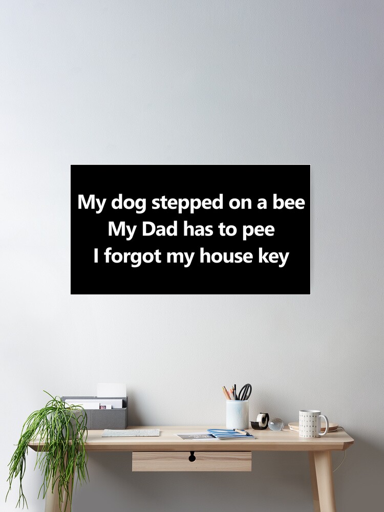 My dog stepped on a bee, My dad has to pee, I forgot my house key - Tiktok  sound meme - Justice for Johnny | Art Board Print