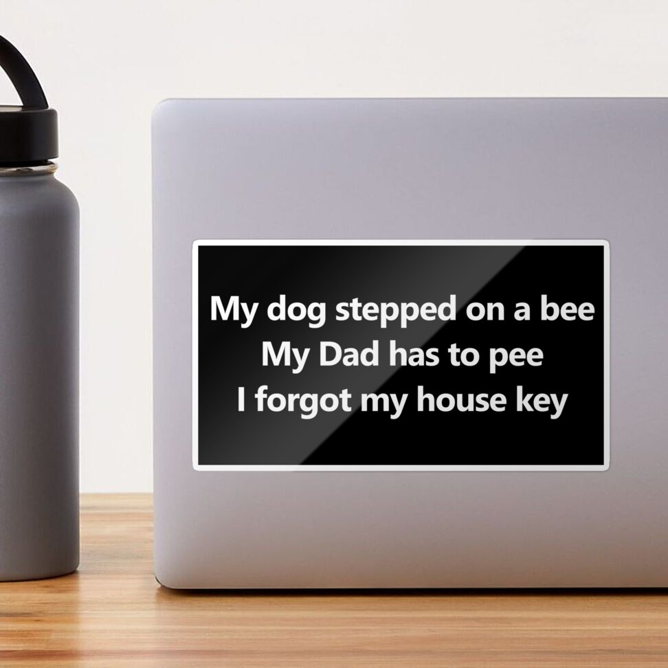 My dog Stepped on a bee my dad has to pee I forgot my house key