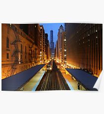 Póster Chicago Elevated Train at dusk
