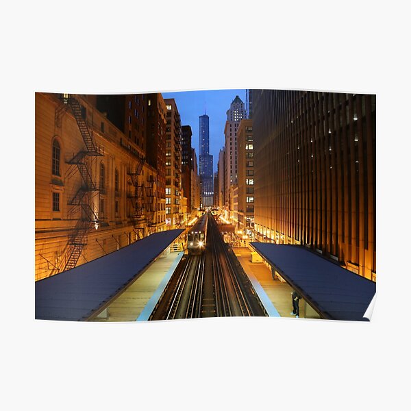 Chicago Elevated Train at dusk Poster