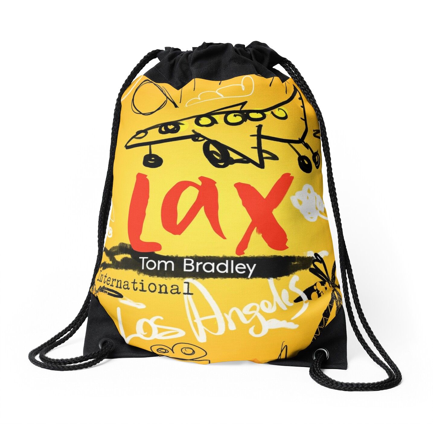 lax-airport-code-scribble-drawstring-bags-by-sky-captain-redbubble