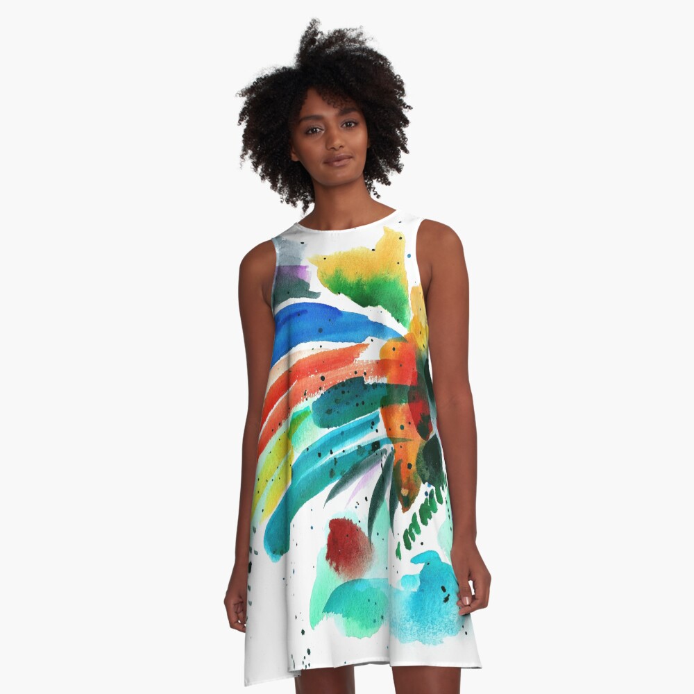 "Colorful Abstract Splash IN Watercolor Painting" ALine Dress by