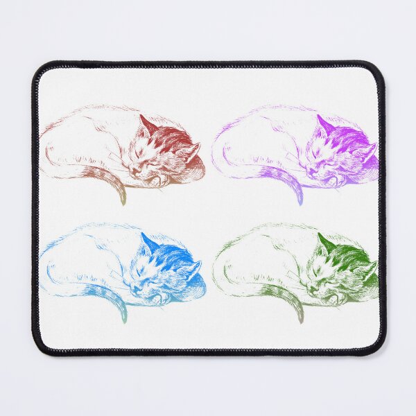 Item preview, Adorable Sleeping Cats: Edited Multi-Colored Version of Sketch of a Cat (1812) By Jean Bernard. Red, Purple, Blue, and Green. designed and sold by TeachUrb.