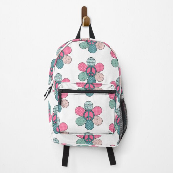 Item preview, Cool, hippy, groovy pink, peach, teal flower with peace sign; flower power, peace out designed and sold by Becky Hunter.