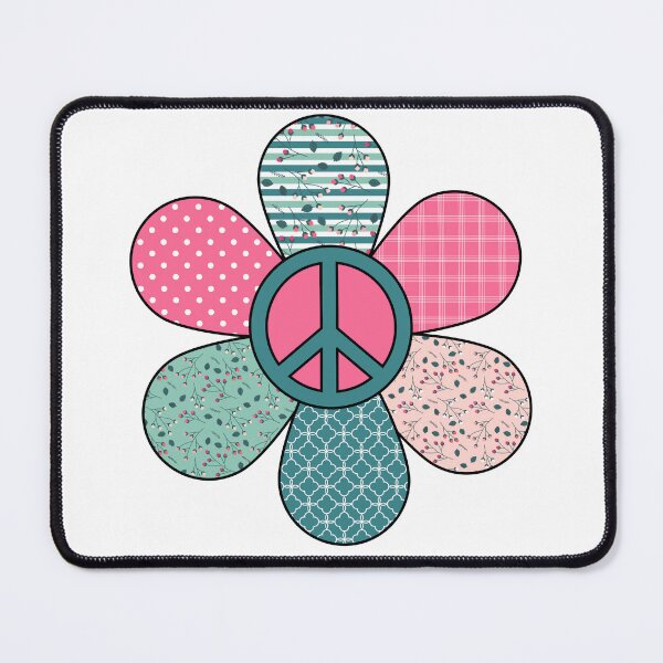 Item preview, Cool, hippy, groovy pink, peach, teal flower with peace sign; flower power, peace out designed and sold by Becky Hunter.