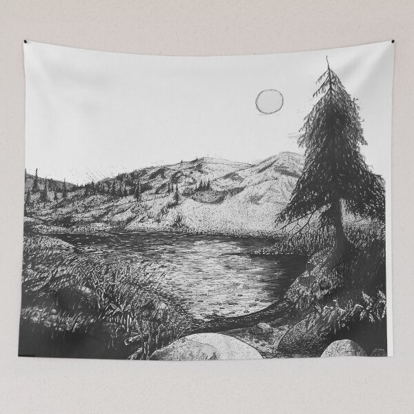 Item preview, Black and White Ink mountain landscape  designed and sold by Jacob Thomas.