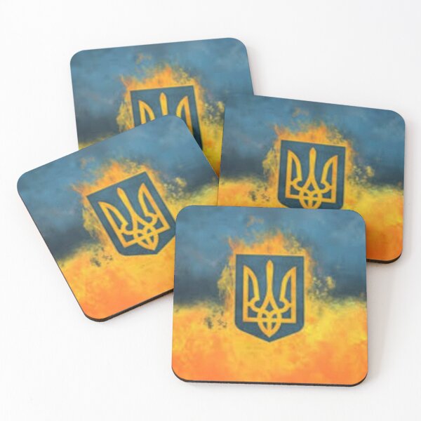 Item preview, Burning coat of arms of Ukraine on the background of colors of the Ukrainian ensign designed and sold by filon19931.