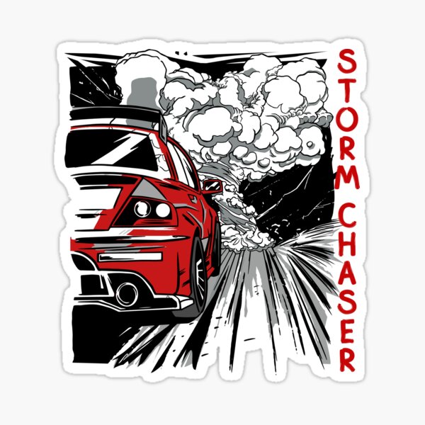 Vista previa del artículo con la obra «Storm Chaser Tornado con Car Weather Manga Camiseta», diseñado y vendido por Curious-Arts.
