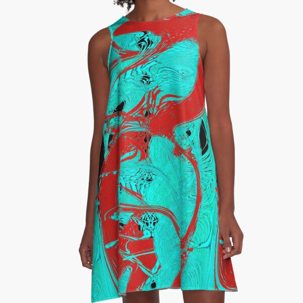 Abstract design in Red and Blue by Adelaide Artist Avril Thomas A-Line Dress