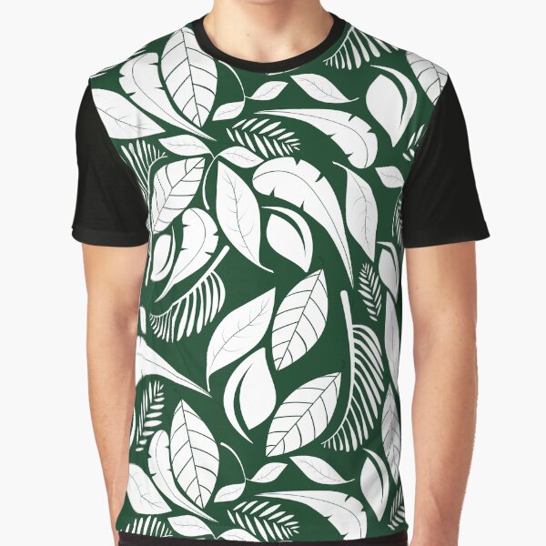 white and dark green graphic tee