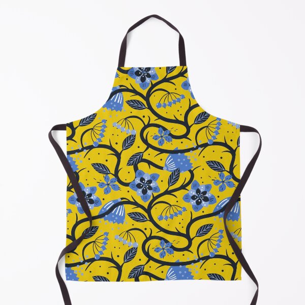 Item preview, Blue flowers pattern on yellow background classical scarf designed and sold by NellyShaul.