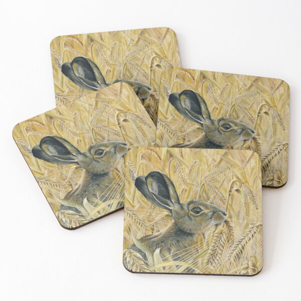 Item preview, Acrylic painting of a brown hare hiding in a barley field eating the ears of barley designed and sold by janesg.