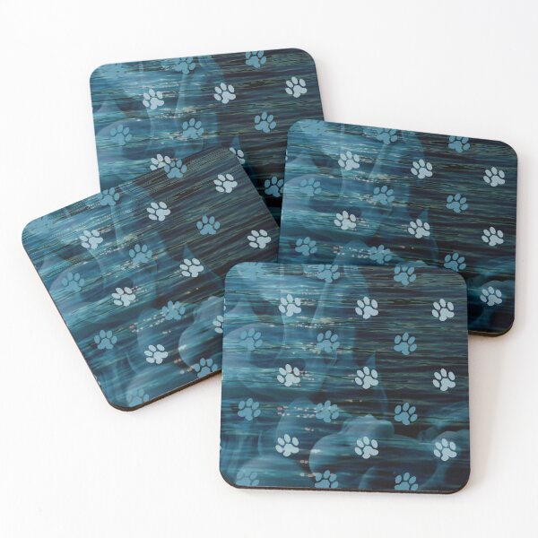 Item preview, dark blue ocean dog and cat pw print pattern designed and sold by Beeroclock.
