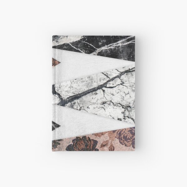 Modern Chic Black White Marble and Rose Gold Geo Hardcover Journal