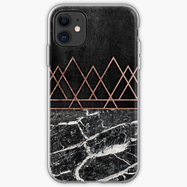 Elegant Rose Gold Triangles & Black & White Marble iPhone Soft Case