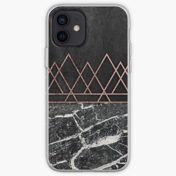 Elegant Rose Gold Triangles & Black & White Marble iPhone Soft Case