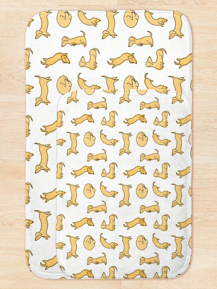Discover Miniature Dachshund / Sausage Dog Illustrated Yellow Pattern Bath Mat