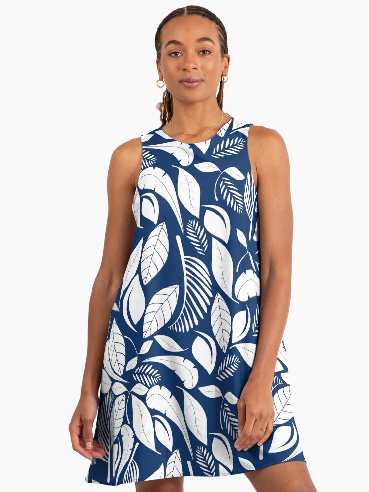 White Leaves on Blue - Scandi Style Leaf Pattern" A-Line Dress for Sale by humnoo | Redbubble White Leaves on Blue - Scandi Style Leaf Pattern" A-Line Dress for Sale by humnoo | Redbubble