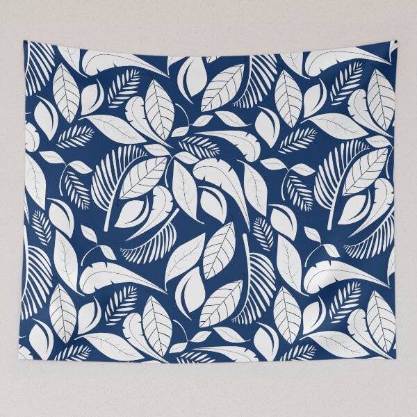 Item preview, White Leaves on Blue - Scandi Style Leaf Pattern designed and sold by humnoo.