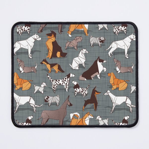 Item preview, Origami doggie friends II // grey green linen texture background paper dogs designed and sold by SelmaCardoso.