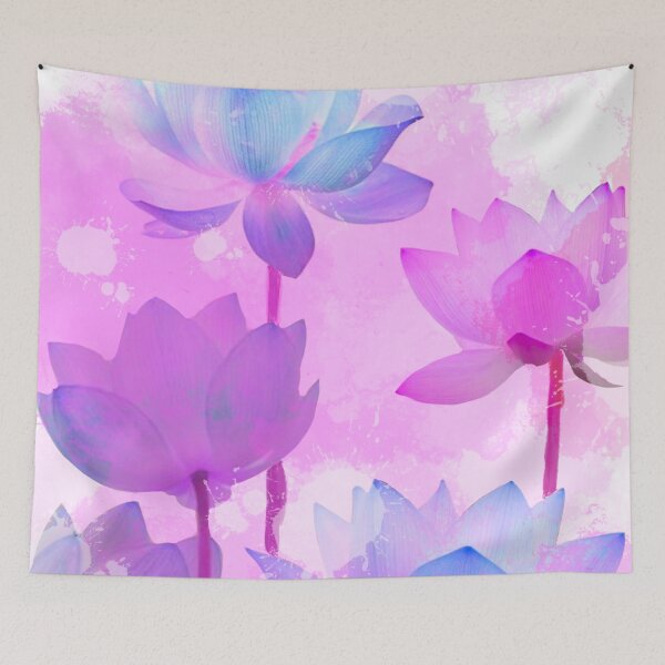 Item preview, Pink and blue lotus flower pattern designed and sold by weilertsen.