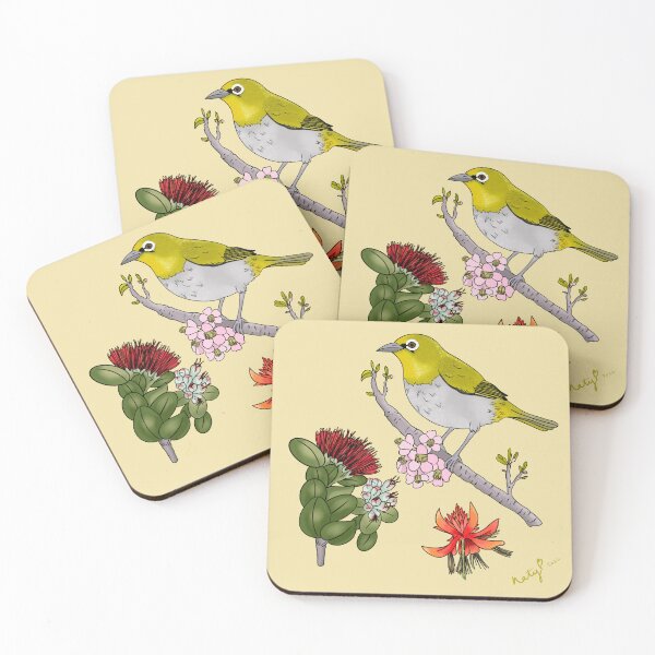 Item preview, Japanese white eye bird, french vanilla background designed and sold by Naty Design Prague.