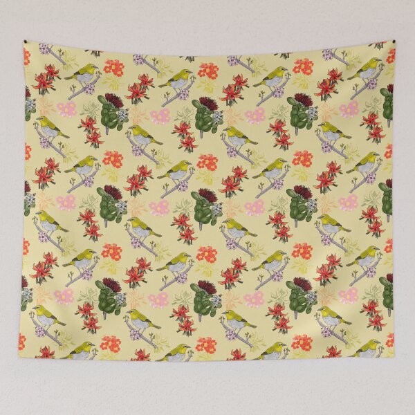 Item preview, Japanese white eye bird, french vanilla background designed and sold by Naty Design Prague.