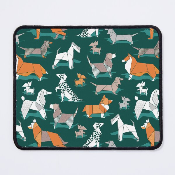 Item preview, Fabric by the Yard Origami doggie friends // green background paper Chihuahuas Dachshunds Corgis Beagles German Shepherds Collies Poodles Terriers Dalmatians designed and sold by SelmaCardoso.