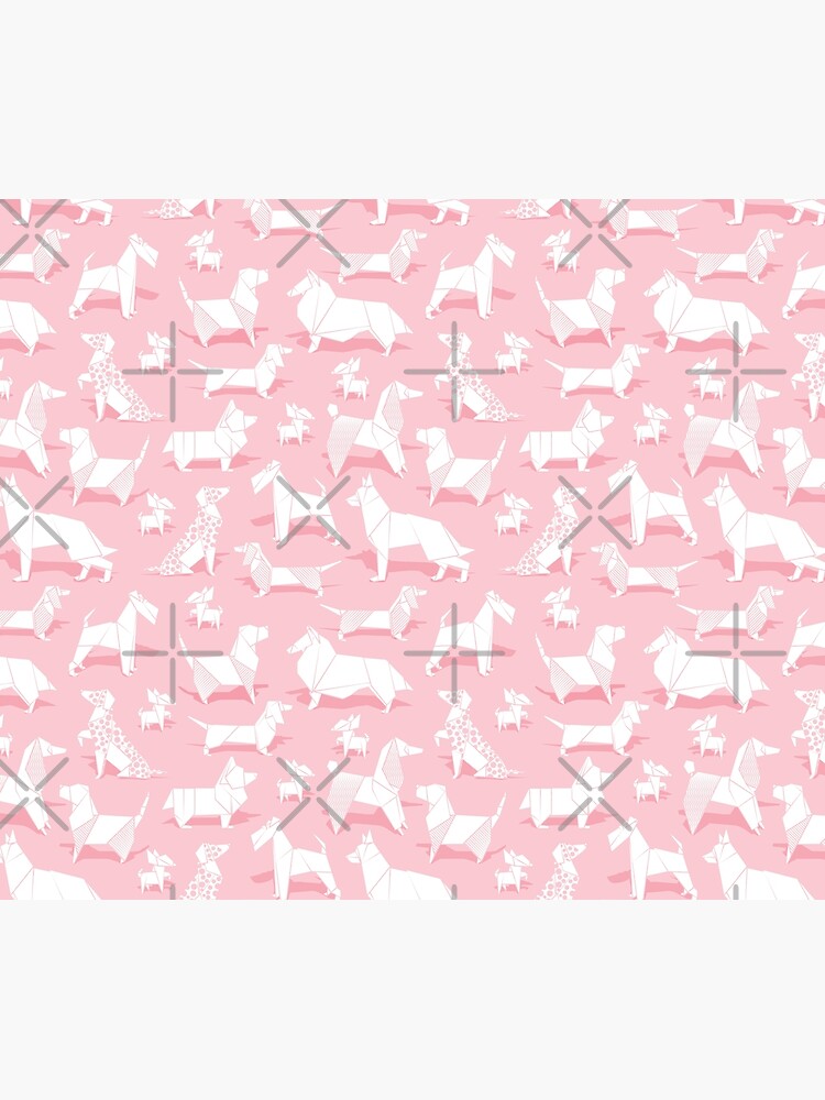 Thumbnail 6 of 6, Pet Blanket, Origami doggie friends // pastel pink background paper Chihuahuas Dachshunds Corgis Beagles German Shepherds Collies Poodles Terriers Dalmatians designed and sold by SelmaCardoso.