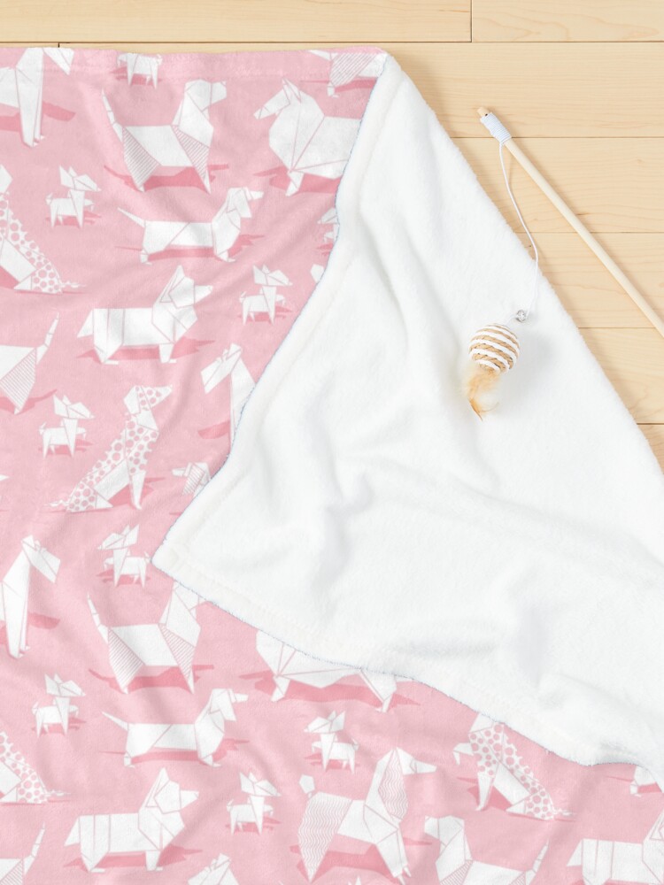 Thumbnail 3 of 6, Pet Blanket, Origami doggie friends // pastel pink background paper Chihuahuas Dachshunds Corgis Beagles German Shepherds Collies Poodles Terriers Dalmatians designed and sold by SelmaCardoso.
