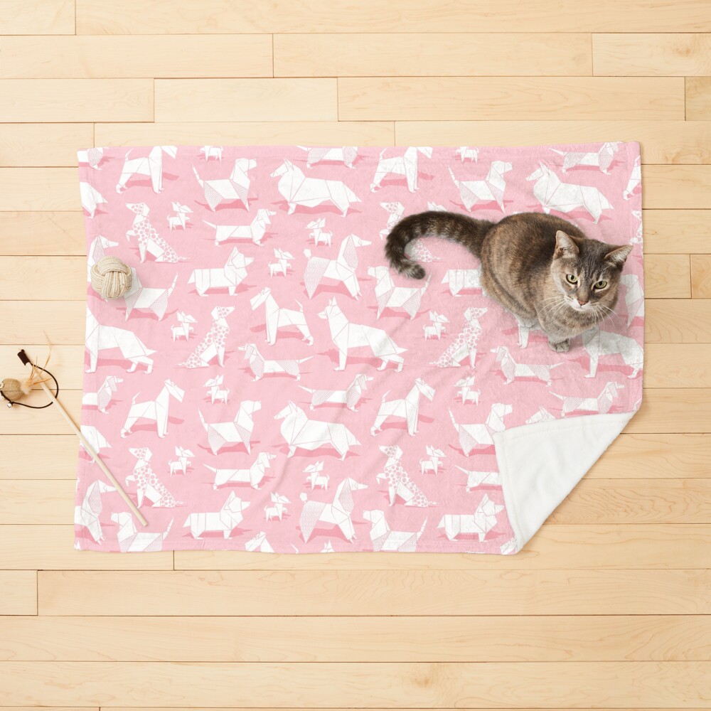 Origami doggie friends // pastel pink background paper Chihuahuas Dachshunds Corgis Beagles German Shepherds Collies Poodles Terriers Dalmatians Pet Blanket