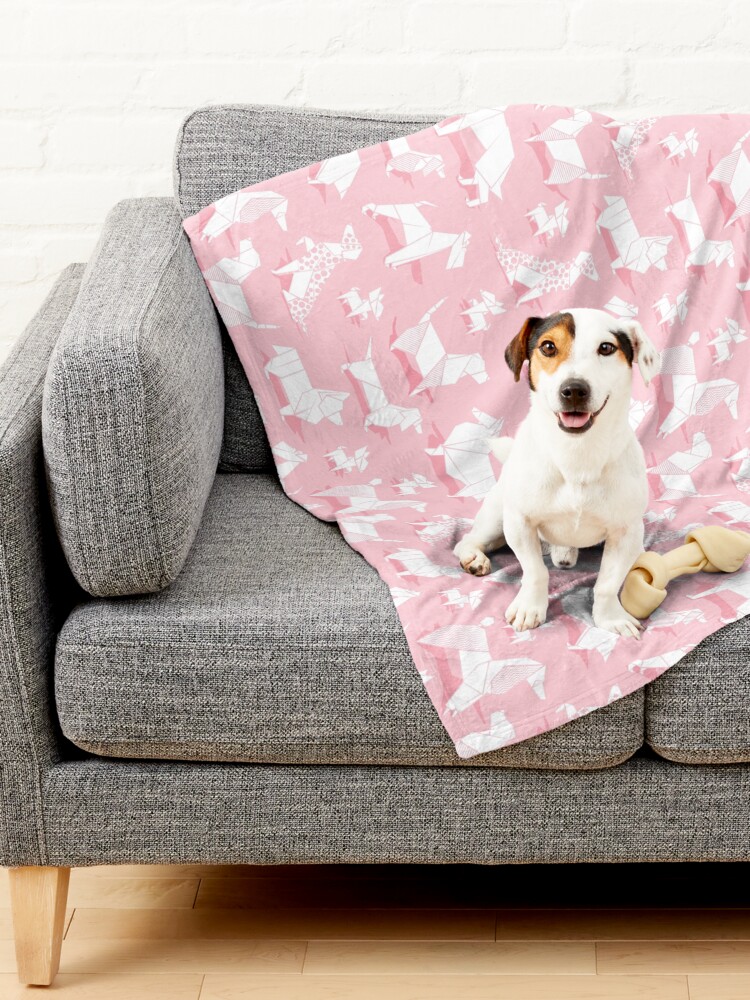 Thumbnail 2 of 6, Pet Blanket, Origami doggie friends // pastel pink background paper Chihuahuas Dachshunds Corgis Beagles German Shepherds Collies Poodles Terriers Dalmatians designed and sold by SelmaCardoso.