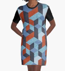 Funky Geometric Texured Graphic T-Shirt Dress