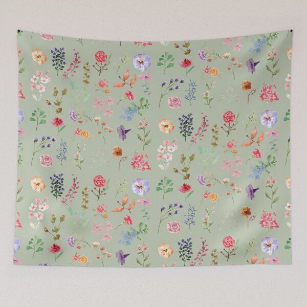 Item preview, Watercolour floral pattern in pastel green designed and sold by Holly-berry-art.