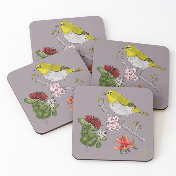 Item preview, Japanese white eye bird, soft grey background designed and sold by Naty Design Prague.