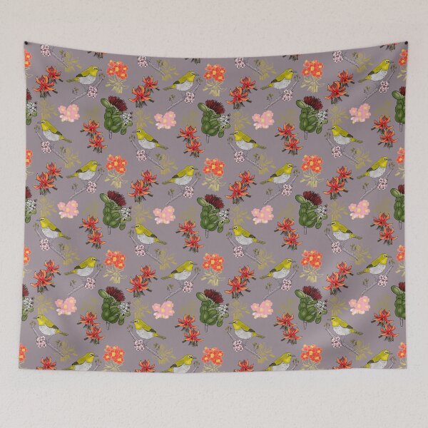 Item preview, Japanese white eye bird, soft grey background designed and sold by Naty Design Prague.