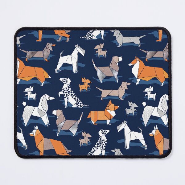 Item preview, Origami doggie friends // oxford blue background paper Chihuahuas Dachshunds Corgis Beagles German Shepherds Collies Poodles Terriers Dalmatians designed and sold by SelmaCardoso.