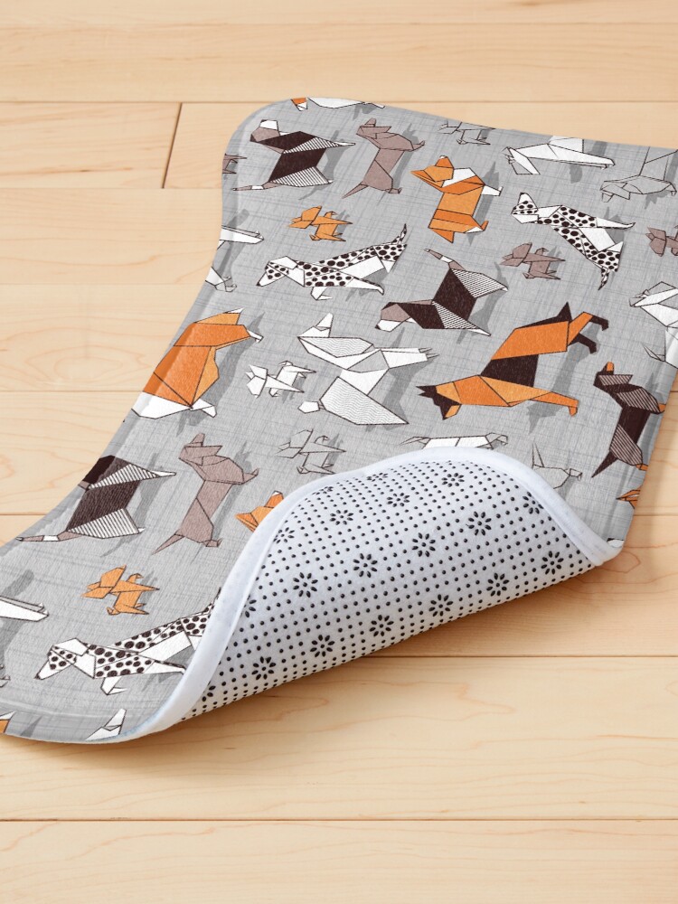 Thumbnail 4 of 5, Pet Mat, Origami doggie friends // grey linen texture background designed and sold by SelmaCardoso.