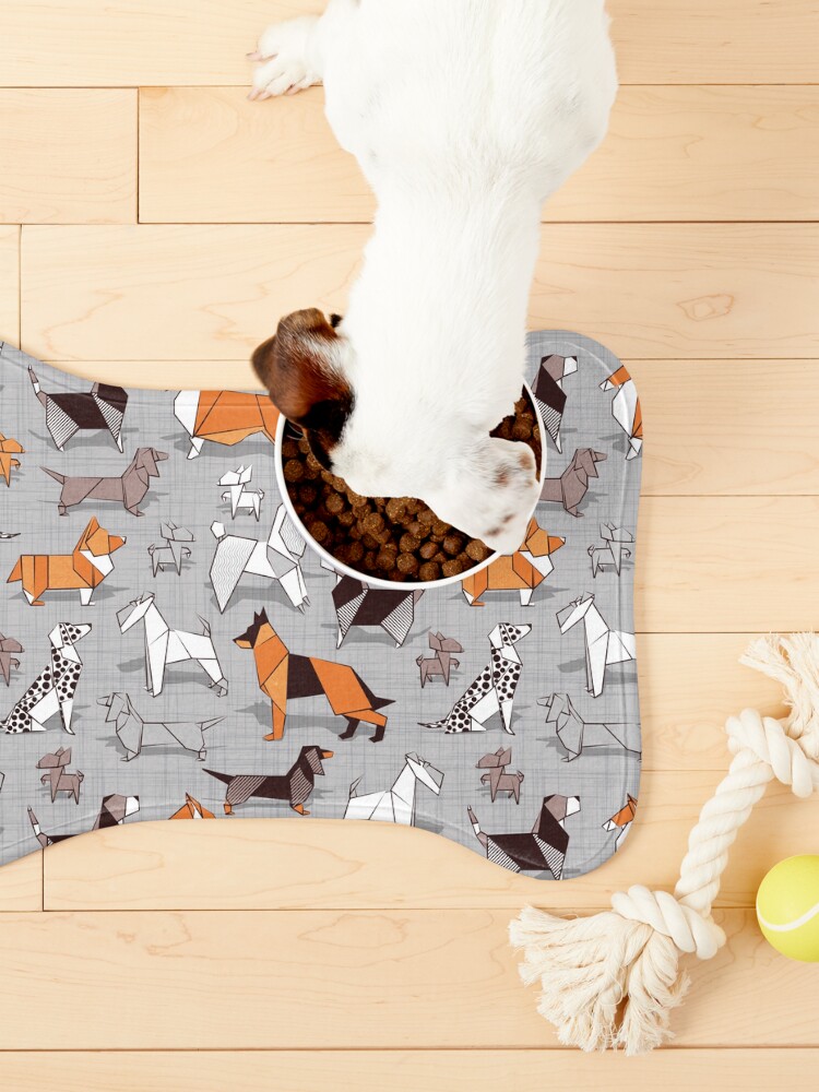 Thumbnail 3 of 5, Pet Mat, Origami doggie friends // grey linen texture background designed and sold by SelmaCardoso.
